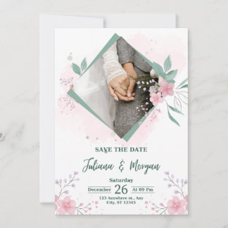 Elegante blauwe bloemachtige Save The Date trouwka Kaart