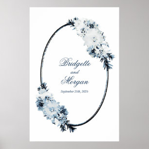 Elegante Blauwe Bloemachtige Trouwring Poster