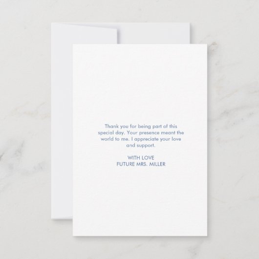 Elegante blauwe bloemblaadjes en Prosecco Bedankkaart (Achterkant)