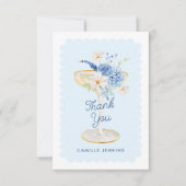 Elegante blauwe bloemblaadjes en Prosecco Bruidsme Bedankkaart (Voorkant)