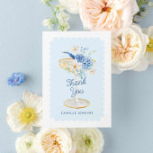 Elegante blauwe bloemblaadjes en Prosecco Vrijgeze Bedankkaart