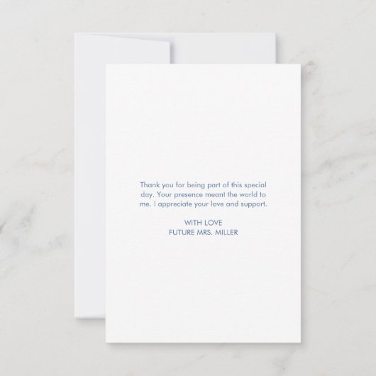 Elegante blauwe bloemblaadjes en Prosecco Vrijgeze Bedankkaart (Achterkant)