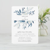 Elegante Blauwe Bloemboeket Bruiloft Kaart (Staand voorkant)