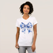 Elegante Blauwe Bloemboog Chinoiserie Style T-shirt (Voorkant volledig)