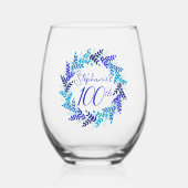 Elegante Blauwe Bloemen 100ste Verjaardag Wijnglas Zonder Voet (Voorkant)