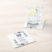 Elegante Blauwe Bloemen 50ste bruiloft Jubileum Kartonnen Onderzetters (Insitu)