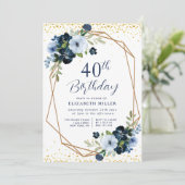 Elegante Blauwe Bloemen 60ste Uitnodiging van het  (Staand voorkant)