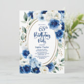 Elegante Blauwe Bloemen 65ste Verjaardagsfeest Kaart (Staand voorkant)