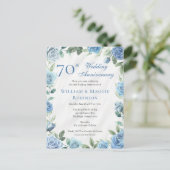 Elegante Blauwe Bloemen 70ste bruiloft Jubileum Pa Briefkaart (Staand voorkant)