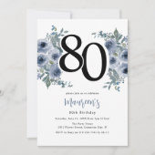 Elegante Blauwe Bloemen 80ste Verjaardag Kaart (Voorkant)