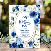 Elegante Blauwe Bloemen 95ste Verjaardagsfeest Kaart