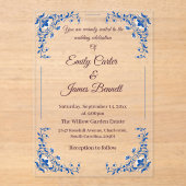 Elegante blauwe bloemen acryl bruiloft uitnodiging (Voorkant)