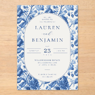 Elegante Blauwe Bloemen Acryl Uitnodigingen