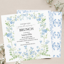 Elegante blauwe bloemen afstuderen brunch Uitnodig Kaart