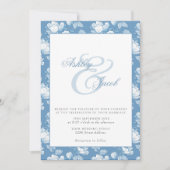 Elegante Blauwe Bloemen Ampersand bruiloft uitnodi Kaart (Voorkant)