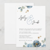 Elegante Blauwe Bloemen Ampersand bruiloft uitnodi Kaart (Voorkant / Achterkant)