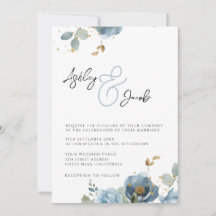 Elegante Blauwe Bloemen Ampersand bruiloft uitnodi