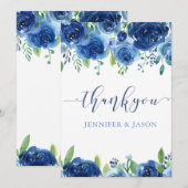 Elegante Blauwe Bloemen Bedankkaart (Voorkant / Achterkant)