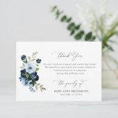 Elegante blauwe bloemen begrafenis Dank u opmerkin Bedankkaart (Staand voorkant)