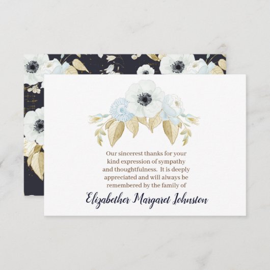 Elegante Blauwe Bloemen Begrafenis Dank u Verdiepi Bedankkaart (Voorkant / Achterkant)