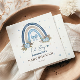 Elegante Blauwe Bloemen Beige Boho Regenboog Servet