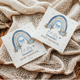 Elegante Blauwe Bloemen Beige Boho Regenboog Servet