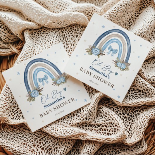 Elegante Blauwe Bloemen Beige Boho Regenboog Servet