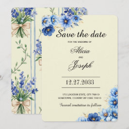 Elegante Blauwe Bloemen Bewaar de Datum Save The Date