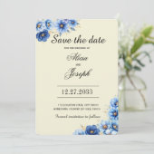 Elegante Blauwe Bloemen Bewaar de Datum Save The Date (Staand voorkant)