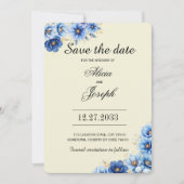 Elegante Blauwe Bloemen Bewaar de Datum Save The Date (Voorkant)
