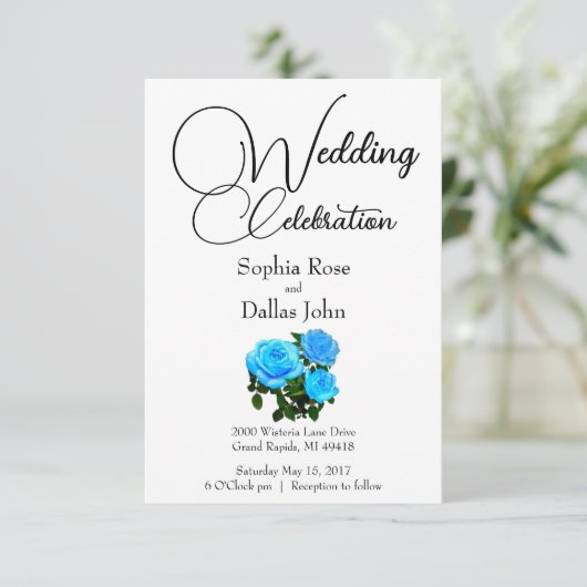 elegante blauwe bloemen blauwe rozen blauwe bloeme kaart (Staand voorkant)