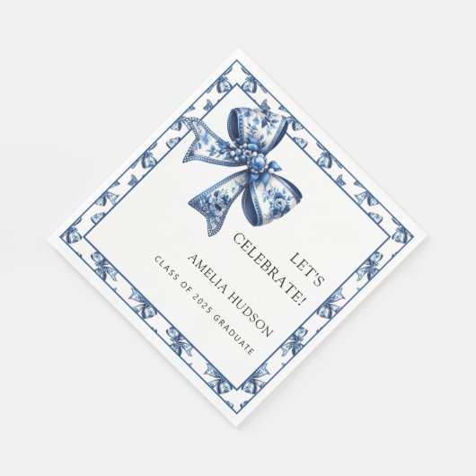 Elegante blauwe bloemen bogen klasse van 2025 servet (Hoek)