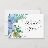 Elegante Blauwe Bloemen Boho bruiloft Dank u kaart (Voorkant)