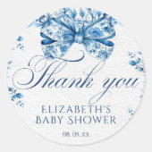 Elegante blauwe bloemen boog kalligrafie Dank u Ronde Sticker (Voorkant)