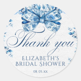 Elegante blauwe bloemen boog kalligrafie Dank u Ronde Sticker