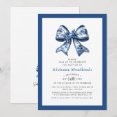 Elegante Blauwe Bloemen Boog Ribbon doop Kaart (Voorkant / Achterkant)