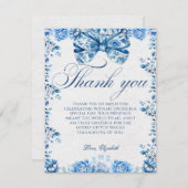 Elegante blauwe bloemen boog script dank u kaart (Voorkant / Achterkant)