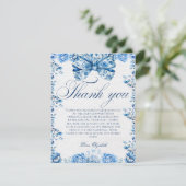Elegante blauwe bloemen boog script dank u kaart (Staand voorkant)