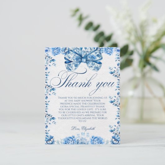Elegante blauwe bloemen boog script dank u kaart (Staand voorkant)