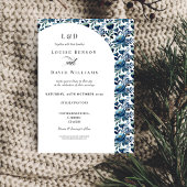 Elegante Blauwe Bloemen Border bruiloft uitnodigin Kaart