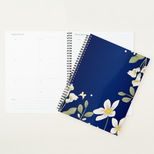 Elegante Blauwe Bloemen Botanische Kunst Planner (Display)