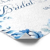 Elegante Blauwe Bloemen Bow Toile Calligraphy Welk Poster (Hoek)