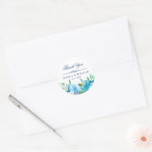 Elegante blauwe bloemen bruiloft dank u ronde sticker (Envelop)