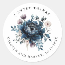 Elegante Blauwe Bloemen bruiloft Dank u Stickers