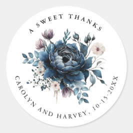 Elegante Blauwe Bloemen bruiloft Dank u Stickers