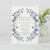 Elegante Blauwe Bloemen bruiloft douche uitnodigin Kaart (Staand voorkant)
