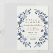 Elegante Blauwe Bloemen bruiloft douche uitnodigin Kaart (Voorkant / Achterkant)