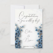 Elegante blauwe bloemen bruiloft gefeliciteerd kaart (Voorkant)