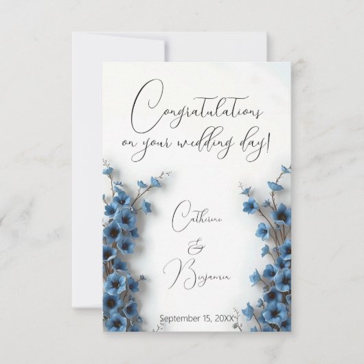 Elegante blauwe bloemen bruiloft gefeliciteerd kaart (Voorkant)