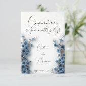 Elegante blauwe bloemen bruiloft gefeliciteerd kaart (Staand voorkant)